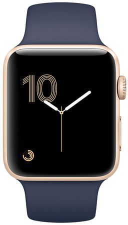 Apple Watch Series 2 (MQ132RU/A) - 38 мм, золотистый алюминий, тёмно-синий спортивный ремешок— фото №1