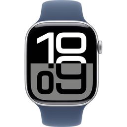 Apple Watch Series 10  (корпус - серебристый, 46mm ремешок Sport Band синий, размер M/L)— фото №1