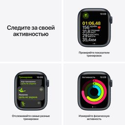 Apple Watch Series 7 GPS 41mm (корпус - темная ночь, спортивный ремешок цвета тёмная ночь, IP67/WR50)— фото №5