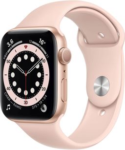 Apple Watch Series 6 GPS, 44 mm, алюминий золотистый, спортивный ремешок цвета «розовый песок»— фото №0