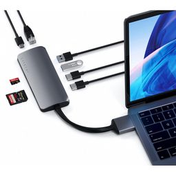 Адаптер мультипортовый Satechi Type-C Dual Multimedia Adapter 8 в 1, серый космос— фото №3