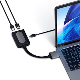 Адаптер мультипортовый Satechi Type-C Dual HDMI Adapter 3 в 1, серый космос— фото №3