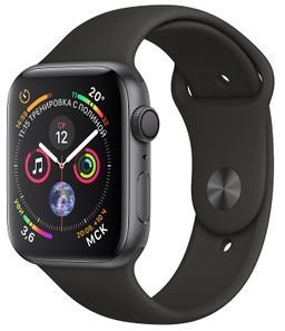 Apple Watch Series 4 (MU6E2RU/A) - 44 мм, алюминий «серый космос», спортивный браслет черного цвета— фото №0