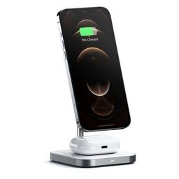 Зарядное устройство беспроводное Satechi Magnetic 2 в 1 Charging Stand, серый космос— фото №3