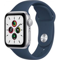 Apple Watch SE GPS 44mm (корпус - серебристый, спортивный ремешок цвета синий омут)— фото №0