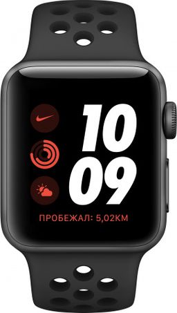 Apple Watch Nike+ Series 3, 42 мм, алюминий цвета «серый космос», спортивный ремешок Nike цвета «антрацитовый/чёрный»— фото №1