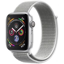 Apple Watch Series 4 (MU6C2RU/A) - 44 мм, серебристый алюминий, спортивный браслет цвета «белая ракушка»— фото №0