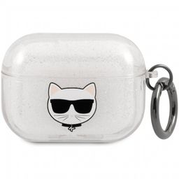 Чехол Lagerfeld Glitter Choupette серебристый, для AirPods Pro— фото №0