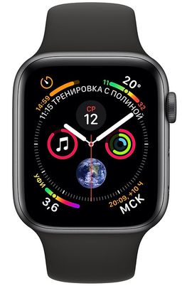 Apple Watch Series 4 (MU6E2RU/A) - 44 мм, алюминий «серый космос», спортивный браслет черного цвета— фото №1