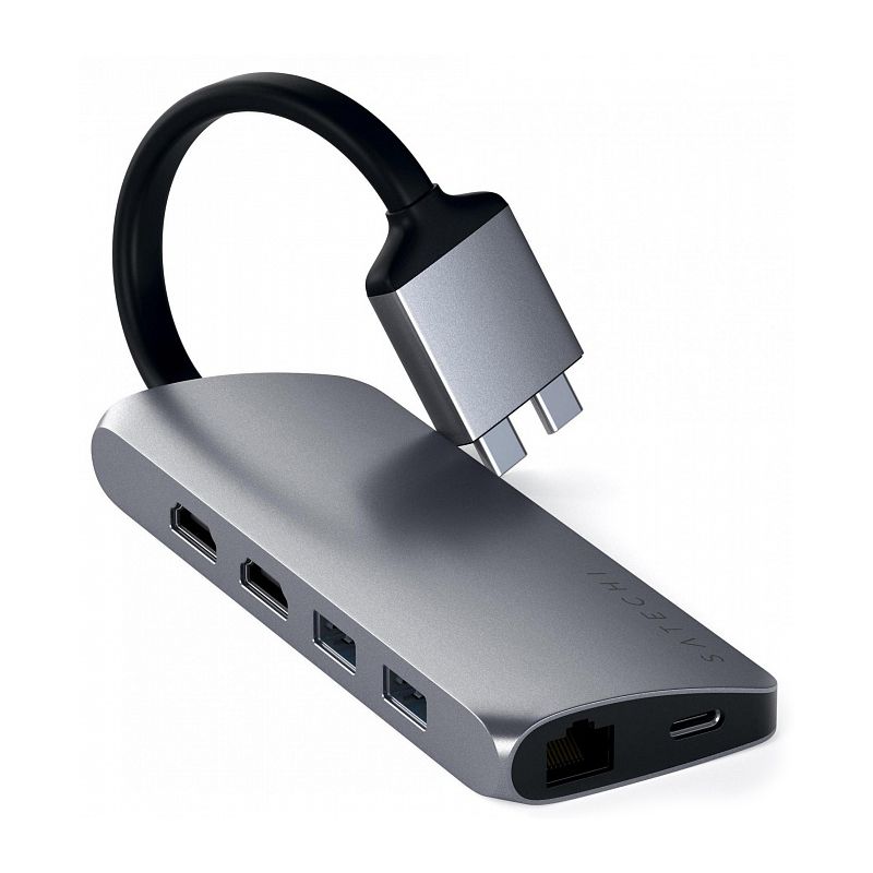 Адаптер мультипортовый Satechi Type-C Dual Multimedia Adapter 8 в 1, серый космос— фото №0