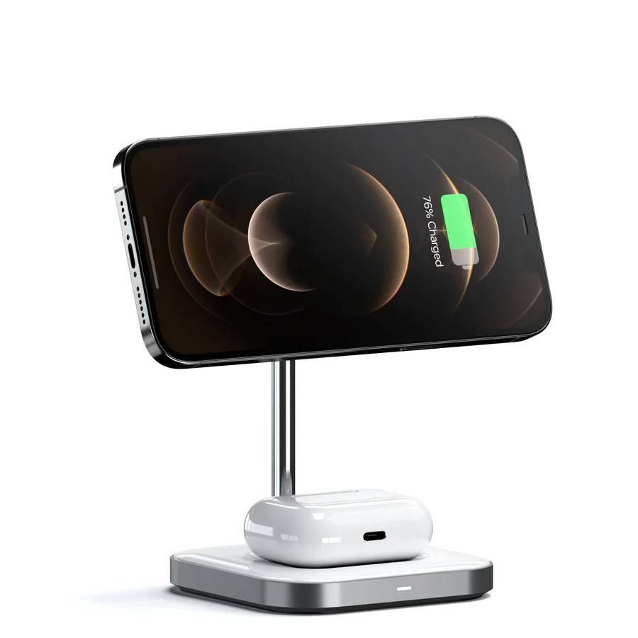 Зарядное устройство беспроводное Satechi Magnetic 2 в 1 Charging Stand, серый космос— фото №4