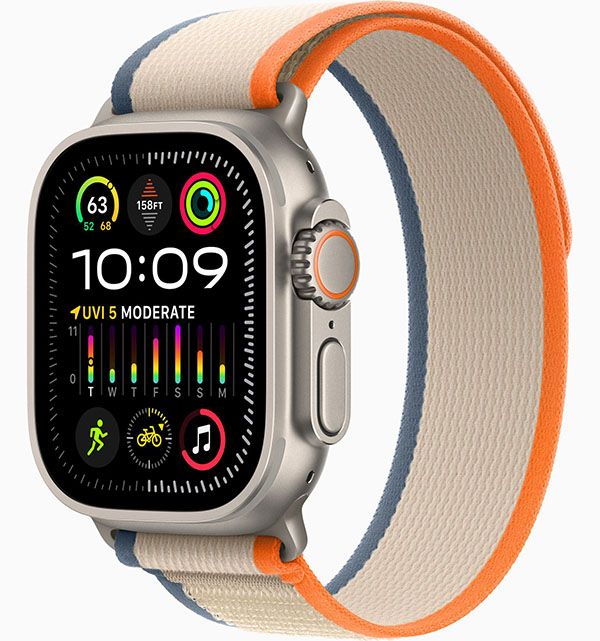 Apple Watch Ultra 2 GPS + Cellular 49mm (корпус - титан, ремешок Trail Loop оранжевый/бежевый, IP6X)— фото №0