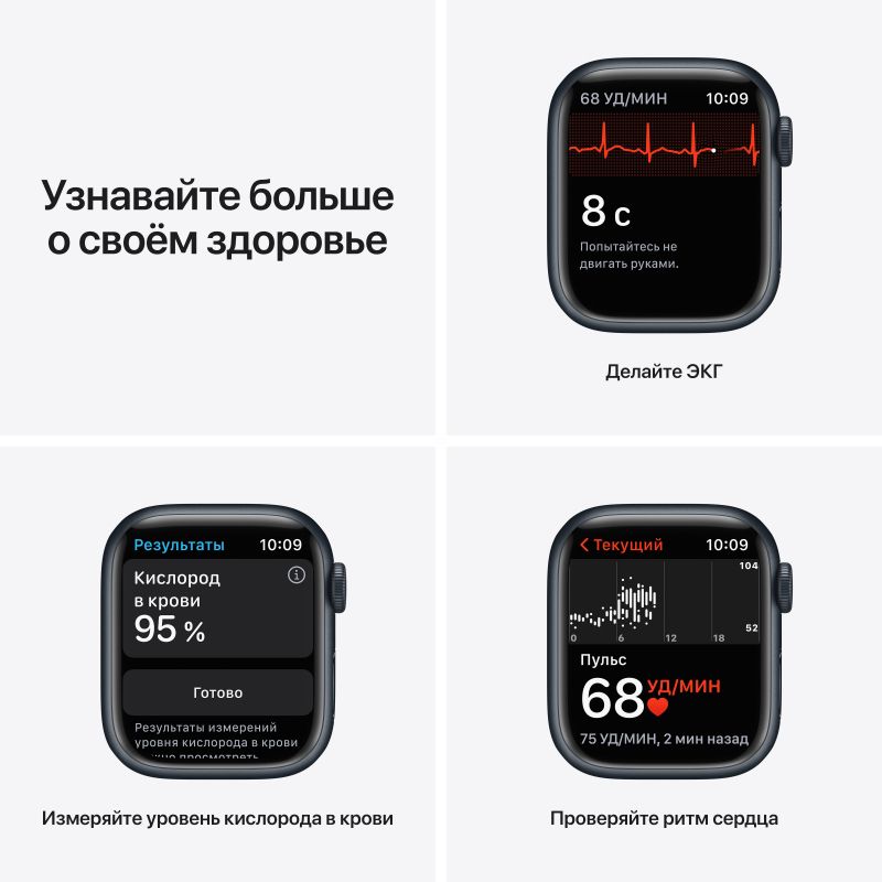 Apple Watch Series 7 GPS 45mm (корпус - темная ночь, спортивный ремешок цвета тёмная ночь, IP67/WR50)— фото №4