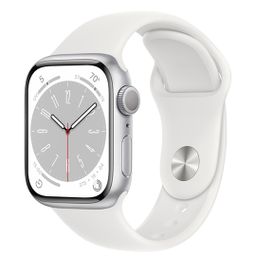 Apple Watch Series 8 GPS 41mm (корпус - серебристый, спортивный ремешок белого цвета, IP6X)— фото №0