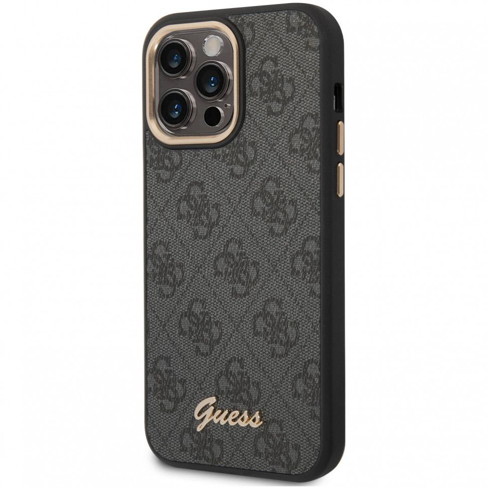 Чехол-накладка Guess 4G Script metal logo Hard для iPhone 14 Pro, полиуретан, черный— фото №1